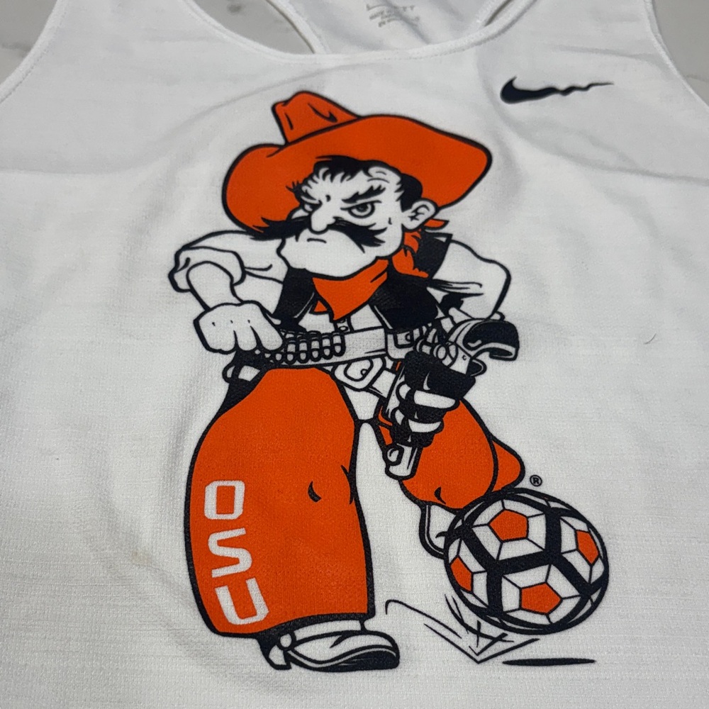 Nike White Tank Top with Orange and Black OSU Cowboy Graphic Oklahoma state